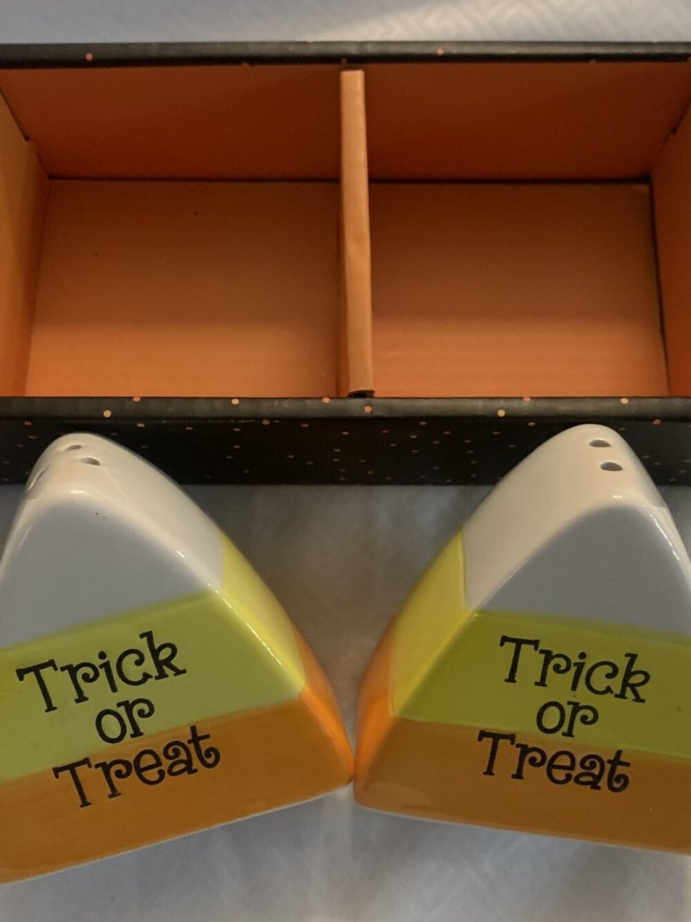 Trick or Treat Candy Corn Salt & Pepper Shakers Halloween - Brand New in box